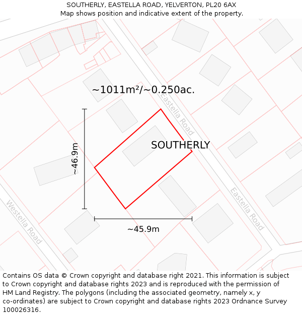 SOUTHERLY, EASTELLA ROAD, YELVERTON, PL20 6AX: Plot and title map
