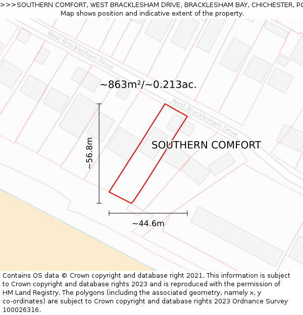 SOUTHERN COMFORT, WEST BRACKLESHAM DRIVE, BRACKLESHAM BAY, CHICHESTER, PO20 8PF: Plot and title map