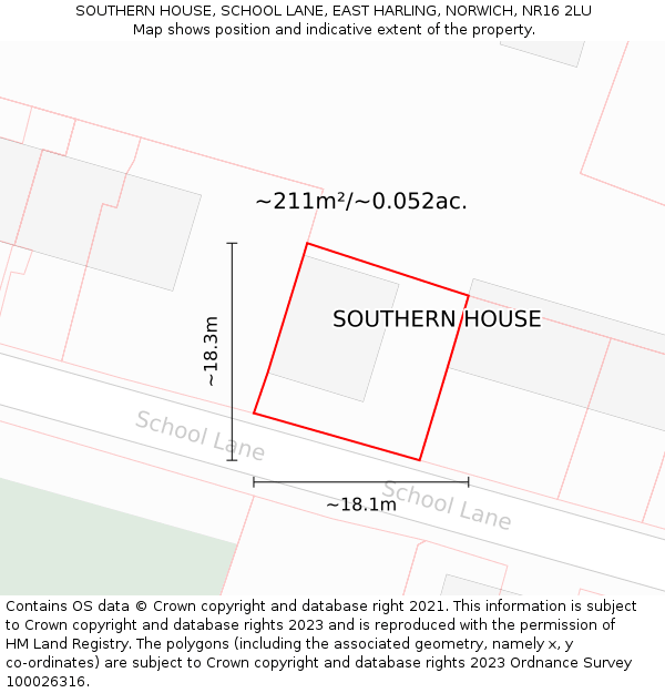 SOUTHERN HOUSE, SCHOOL LANE, EAST HARLING, NORWICH, NR16 2LU: Plot and title map