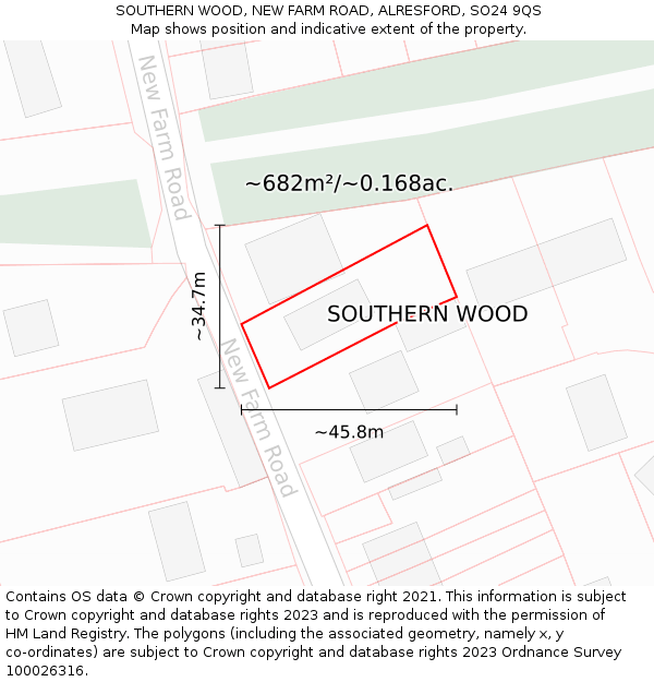 SOUTHERN WOOD, NEW FARM ROAD, ALRESFORD, SO24 9QS: Plot and title map