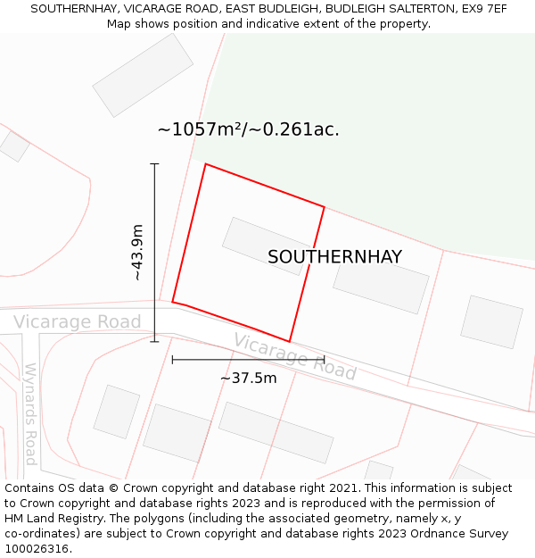 SOUTHERNHAY, VICARAGE ROAD, EAST BUDLEIGH, BUDLEIGH SALTERTON, EX9 7EF: Plot and title map