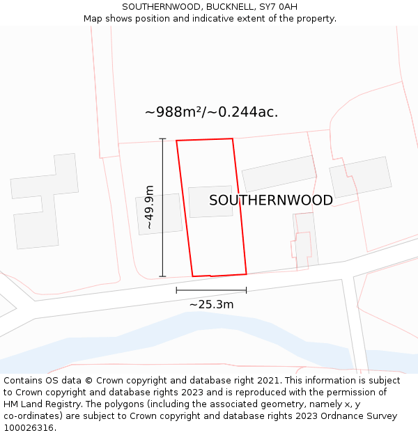 SOUTHERNWOOD, BUCKNELL, SY7 0AH: Plot and title map