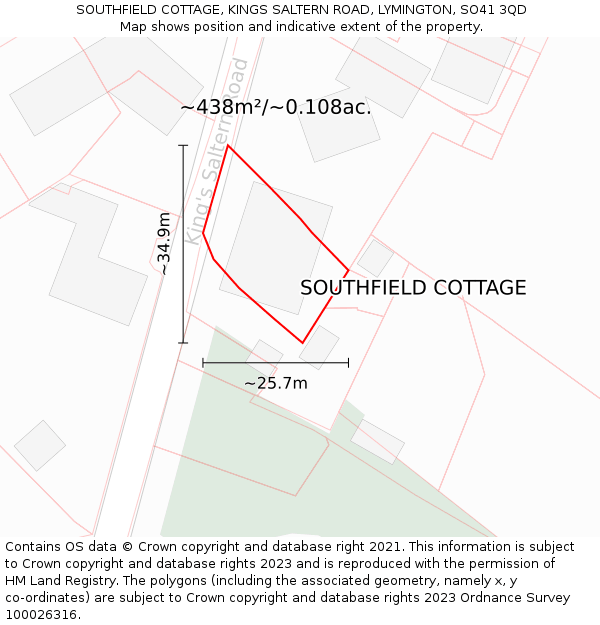 SOUTHFIELD COTTAGE, KINGS SALTERN ROAD, LYMINGTON, SO41 3QD: Plot and title map