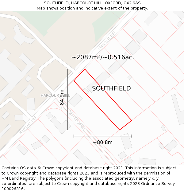 SOUTHFIELD, HARCOURT HILL, OXFORD, OX2 9AS: Plot and title map