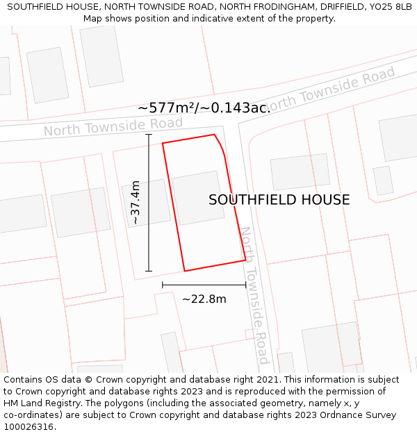 SOUTHFIELD HOUSE, NORTH TOWNSIDE ROAD, NORTH FRODINGHAM, DRIFFIELD, YO25 8LB: Plot and title map