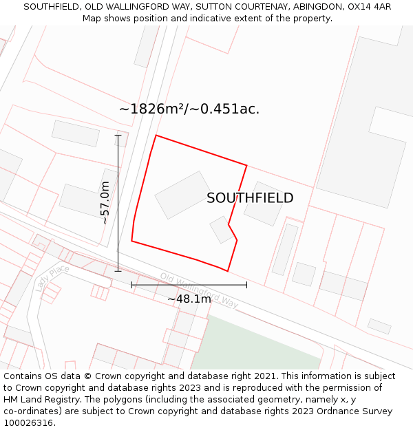 SOUTHFIELD, OLD WALLINGFORD WAY, SUTTON COURTENAY, ABINGDON, OX14 4AR: Plot and title map