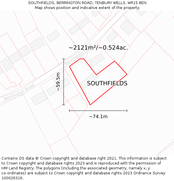 SOUTHFIELDS, BERRINGTON ROAD, TENBURY WELLS, WR15 8EN: Plot and title map