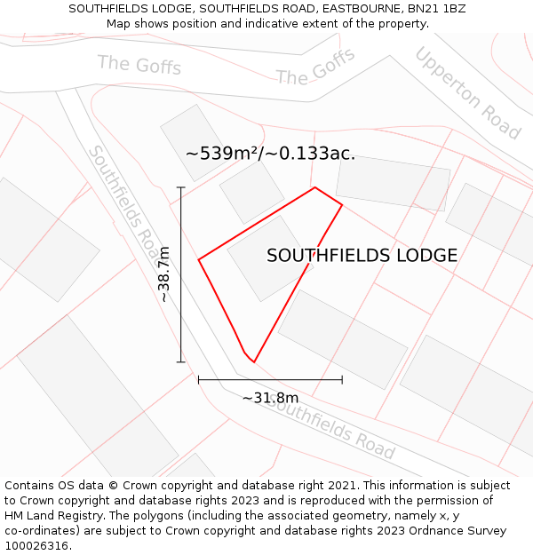 SOUTHFIELDS LODGE, SOUTHFIELDS ROAD, EASTBOURNE, BN21 1BZ: Plot and title map