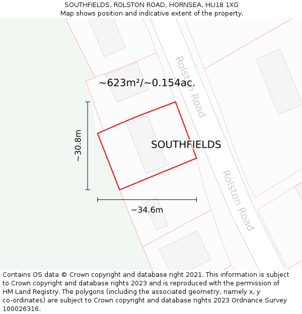 SOUTHFIELDS, ROLSTON ROAD, HORNSEA, HU18 1XG: Plot and title map