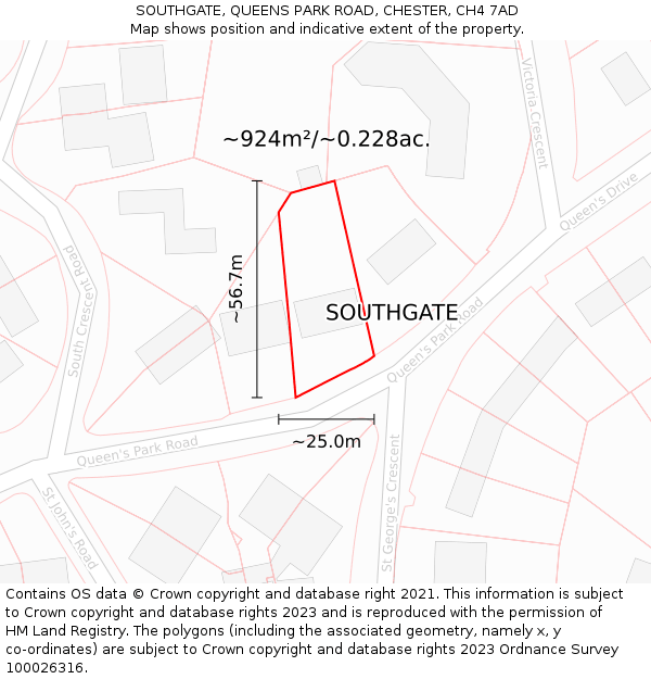 SOUTHGATE, QUEENS PARK ROAD, CHESTER, CH4 7AD: Plot and title map