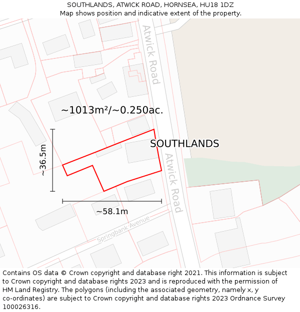 SOUTHLANDS, ATWICK ROAD, HORNSEA, HU18 1DZ: Plot and title map