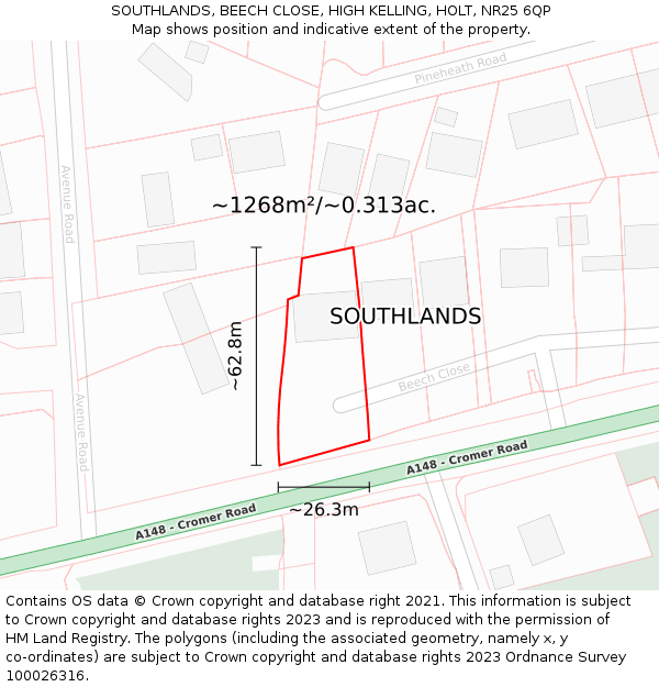 SOUTHLANDS, BEECH CLOSE, HIGH KELLING, HOLT, NR25 6QP: Plot and title map