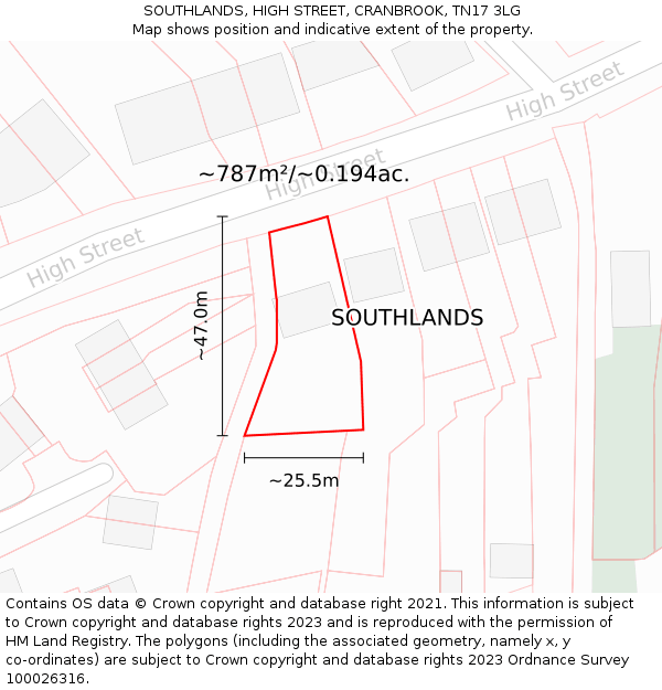 SOUTHLANDS, HIGH STREET, CRANBROOK, TN17 3LG: Plot and title map