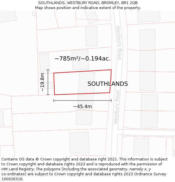 SOUTHLANDS, WESTBURY ROAD, BROMLEY, BR1 2QB: Plot and title map