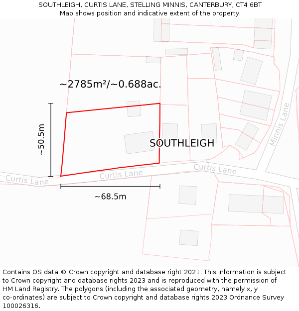 SOUTHLEIGH, CURTIS LANE, STELLING MINNIS, CANTERBURY, CT4 6BT: Plot and title map