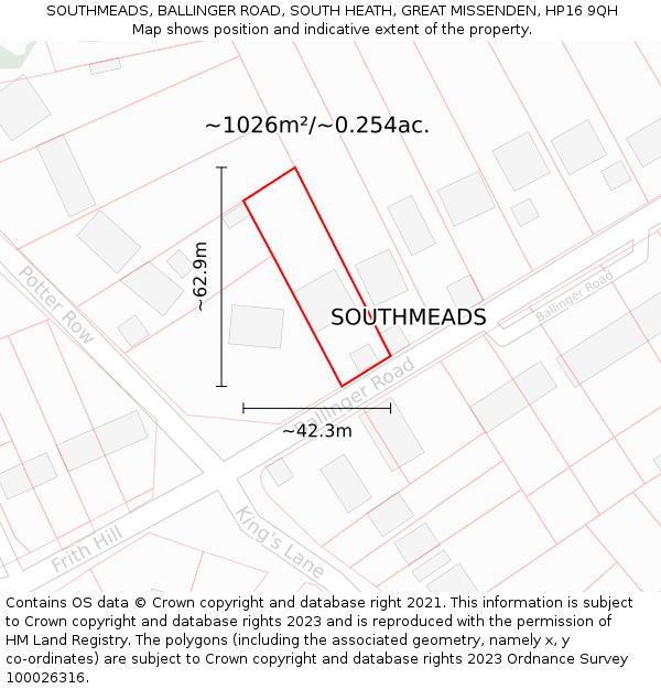 SOUTHMEADS, BALLINGER ROAD, SOUTH HEATH, GREAT MISSENDEN, HP16 9QH: Plot and title map