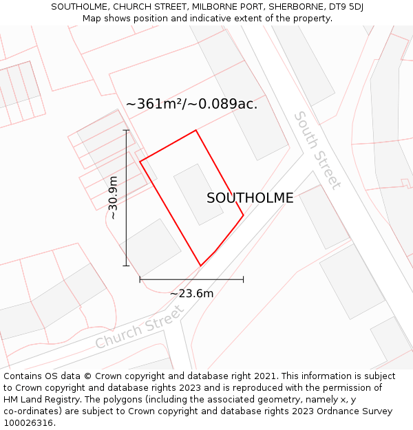 SOUTHOLME, CHURCH STREET, MILBORNE PORT, SHERBORNE, DT9 5DJ: Plot and title map