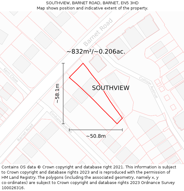 SOUTHVIEW, BARNET ROAD, BARNET, EN5 3HD: Plot and title map