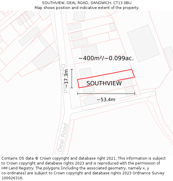 SOUTHVIEW, DEAL ROAD, SANDWICH, CT13 0BU: Plot and title map