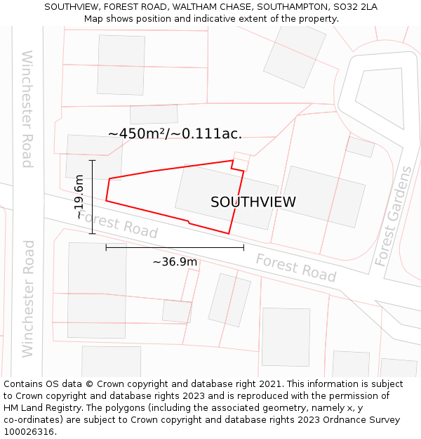 SOUTHVIEW, FOREST ROAD, WALTHAM CHASE, SOUTHAMPTON, SO32 2LA: Plot and title map