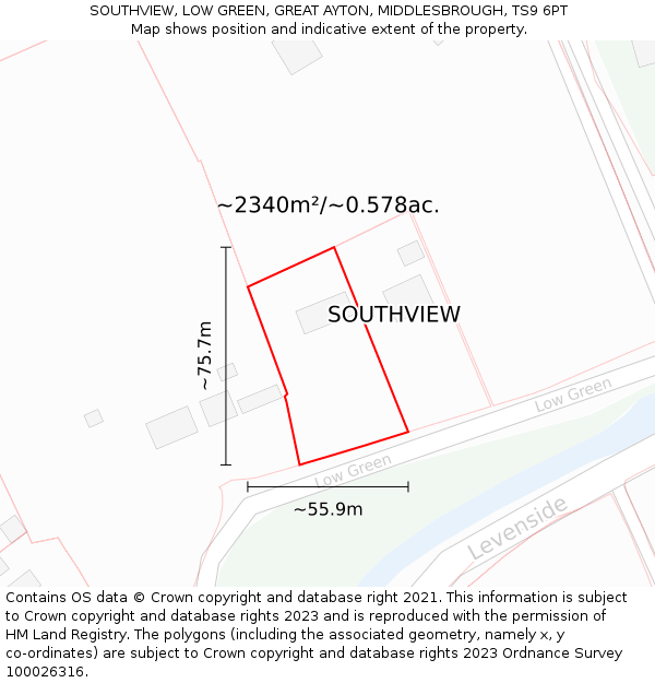 SOUTHVIEW, LOW GREEN, GREAT AYTON, MIDDLESBROUGH, TS9 6PT: Plot and title map