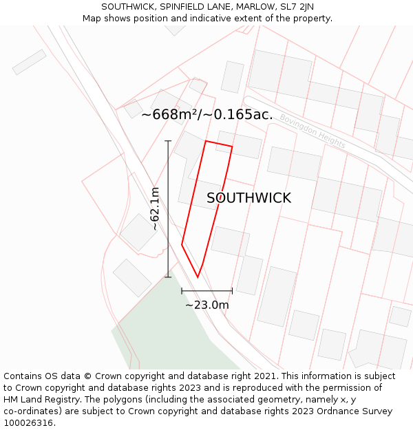 SOUTHWICK, SPINFIELD LANE, MARLOW, SL7 2JN: Plot and title map