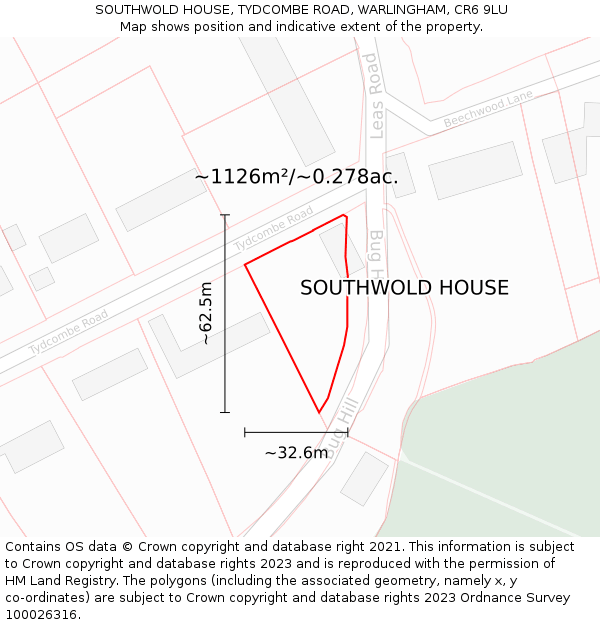 SOUTHWOLD HOUSE, TYDCOMBE ROAD, WARLINGHAM, CR6 9LU: Plot and title map