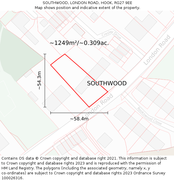 SOUTHWOOD, LONDON ROAD, HOOK, RG27 9EE: Plot and title map