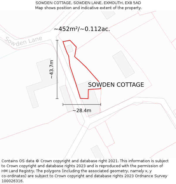 SOWDEN COTTAGE, SOWDEN LANE, EXMOUTH, EX8 5AD: Plot and title map