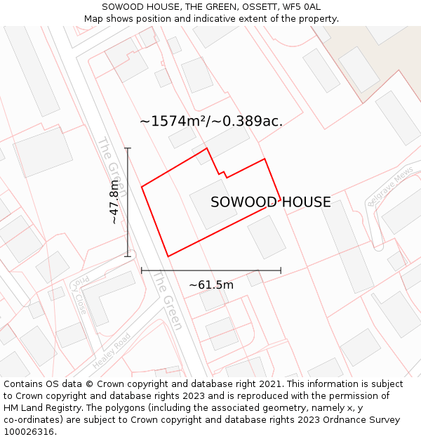 SOWOOD HOUSE, THE GREEN, OSSETT, WF5 0AL: Plot and title map