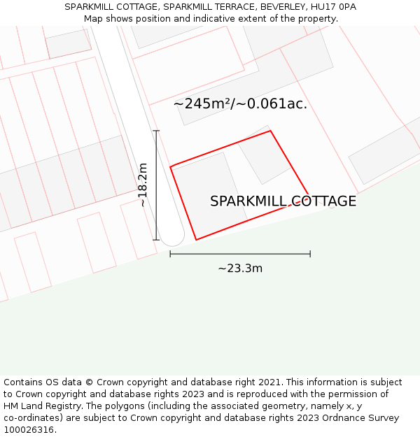 SPARKMILL COTTAGE, SPARKMILL TERRACE, BEVERLEY, HU17 0PA: Plot and title map