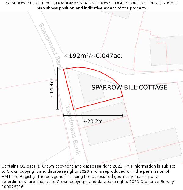 SPARROW BILL COTTAGE, BOARDMANS BANK, BROWN EDGE, STOKE-ON-TRENT, ST6 8TE: Plot and title map