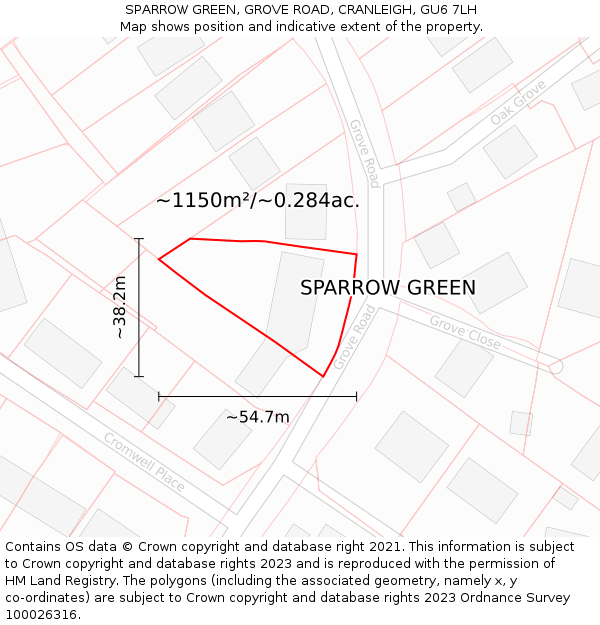 SPARROW GREEN, GROVE ROAD, CRANLEIGH, GU6 7LH: Plot and title map