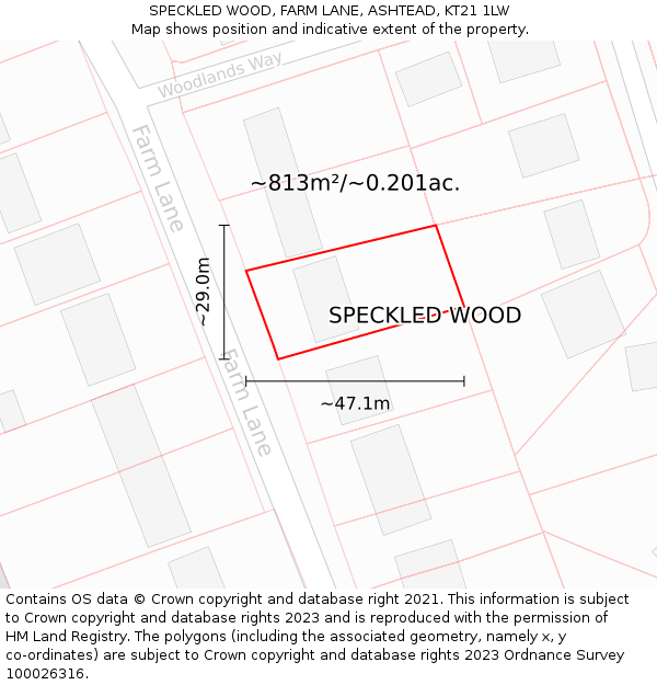 SPECKLED WOOD, FARM LANE, ASHTEAD, KT21 1LW: Plot and title map