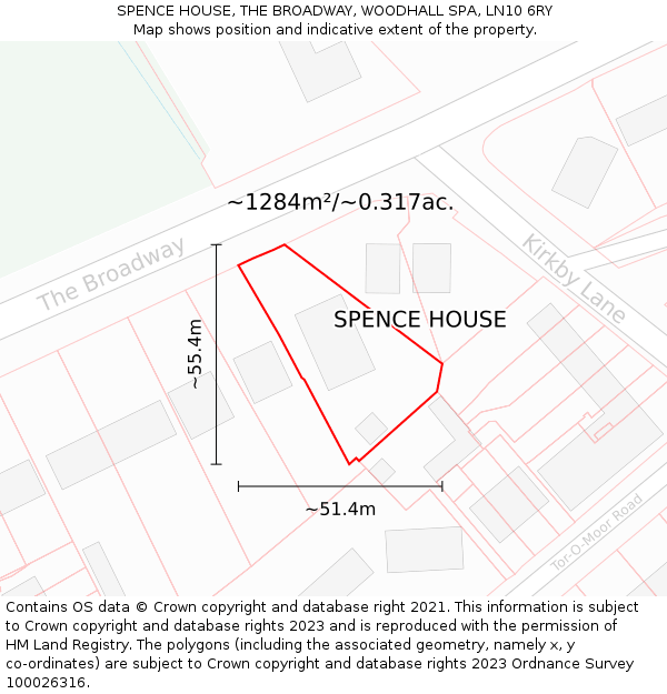 SPENCE HOUSE, THE BROADWAY, WOODHALL SPA, LN10 6RY: Plot and title map