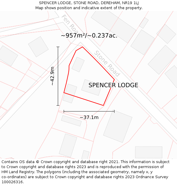 SPENCER LODGE, STONE ROAD, DEREHAM, NR19 1LJ: Plot and title map