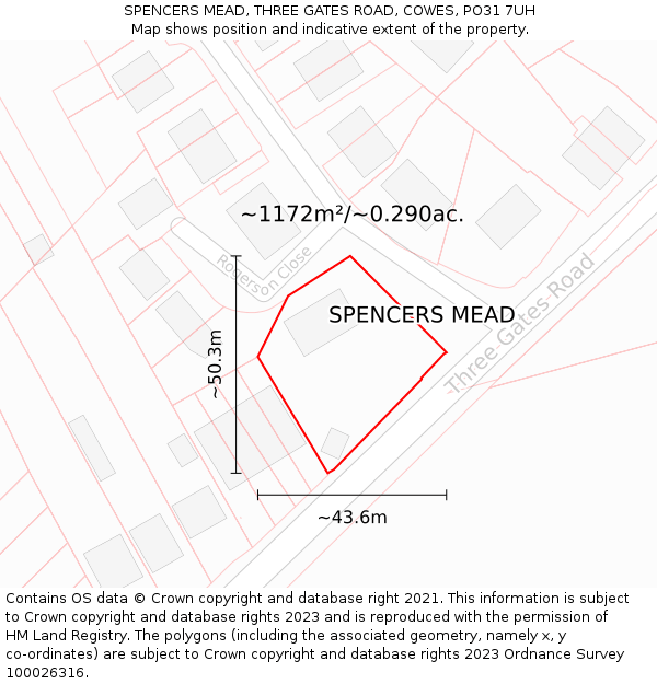 SPENCERS MEAD, THREE GATES ROAD, COWES, PO31 7UH: Plot and title map