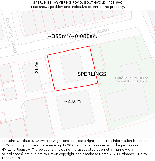 SPERLINGS, WYMERING ROAD, SOUTHWOLD, IP18 6AG: Plot and title map