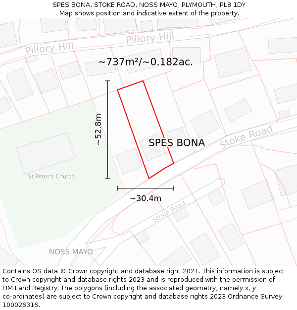 SPES BONA, STOKE ROAD, NOSS MAYO, PLYMOUTH, PL8 1DY: Plot and title map