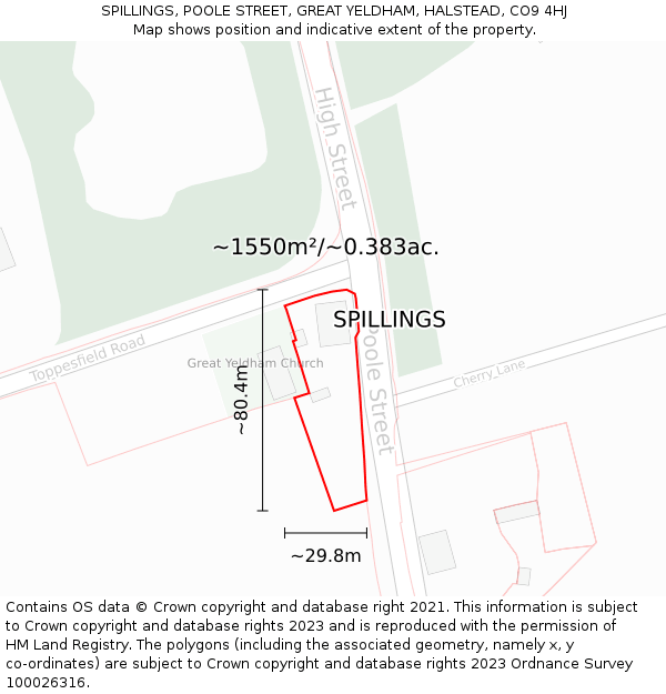 SPILLINGS, POOLE STREET, GREAT YELDHAM, HALSTEAD, CO9 4HJ: Plot and title map