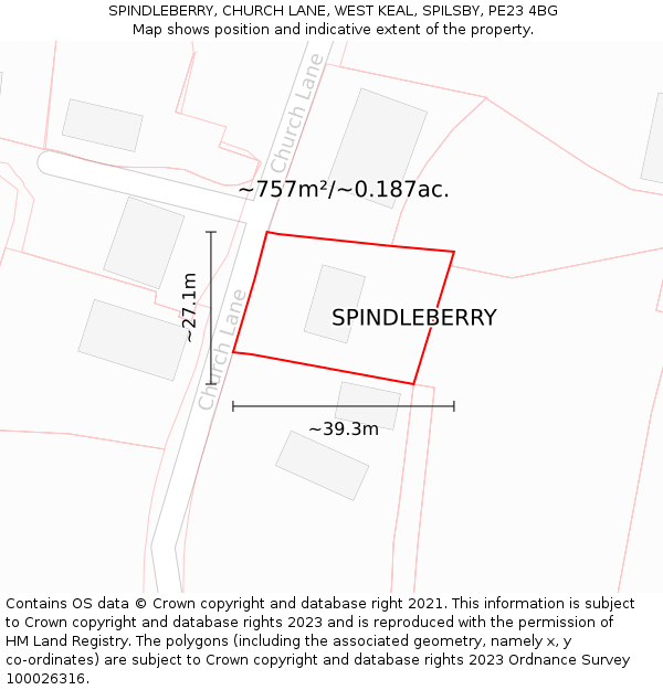 SPINDLEBERRY, CHURCH LANE, WEST KEAL, SPILSBY, PE23 4BG: Plot and title map