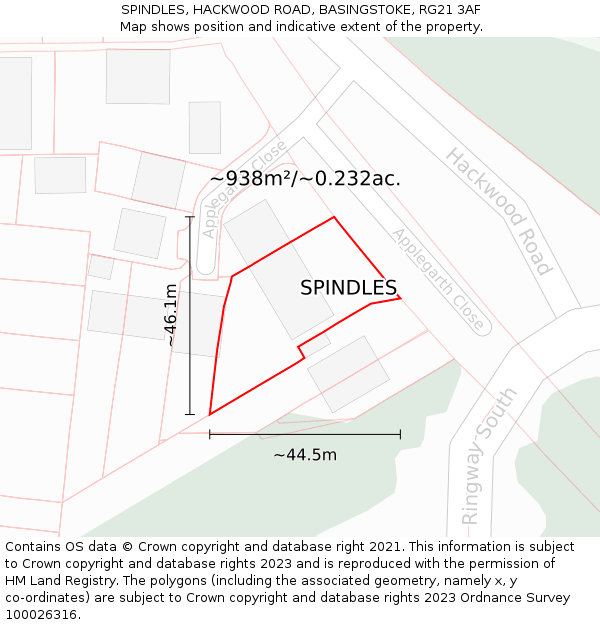 SPINDLES, HACKWOOD ROAD, BASINGSTOKE, RG21 3AF: Plot and title map