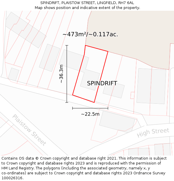 SPINDRIFT, PLAISTOW STREET, LINGFIELD, RH7 6AL: Plot and title map