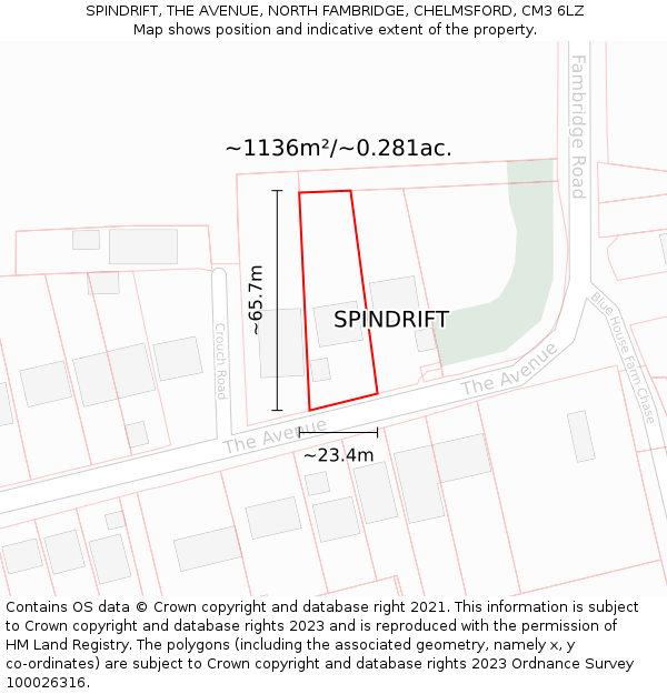 SPINDRIFT, THE AVENUE, NORTH FAMBRIDGE, CHELMSFORD, CM3 6LZ: Plot and title map