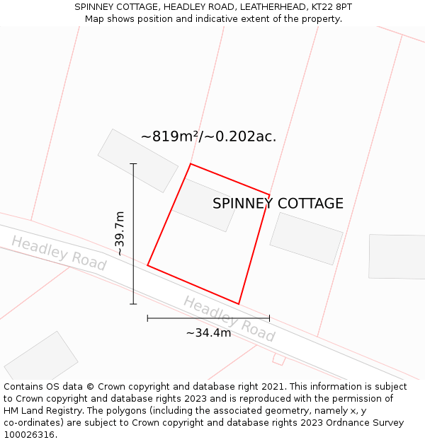 SPINNEY COTTAGE, HEADLEY ROAD, LEATHERHEAD, KT22 8PT: Plot and title map