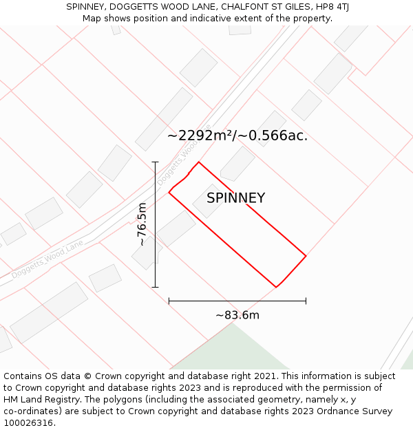 SPINNEY, DOGGETTS WOOD LANE, CHALFONT ST GILES, HP8 4TJ: Plot and title map