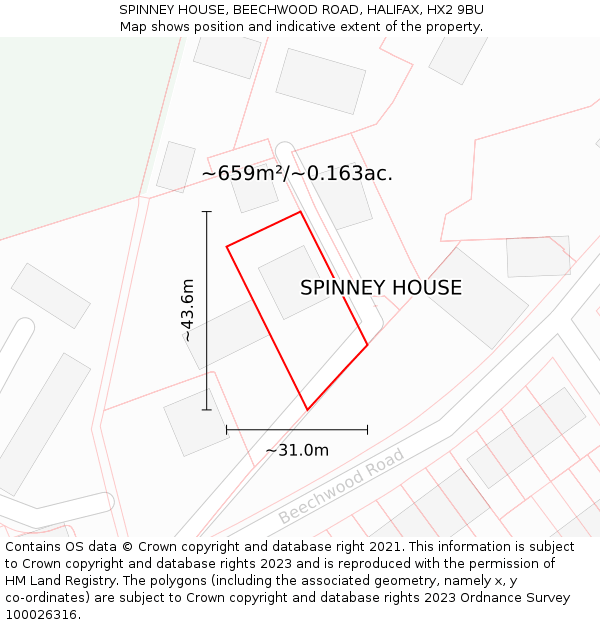 SPINNEY HOUSE, BEECHWOOD ROAD, HALIFAX, HX2 9BU: Plot and title map
