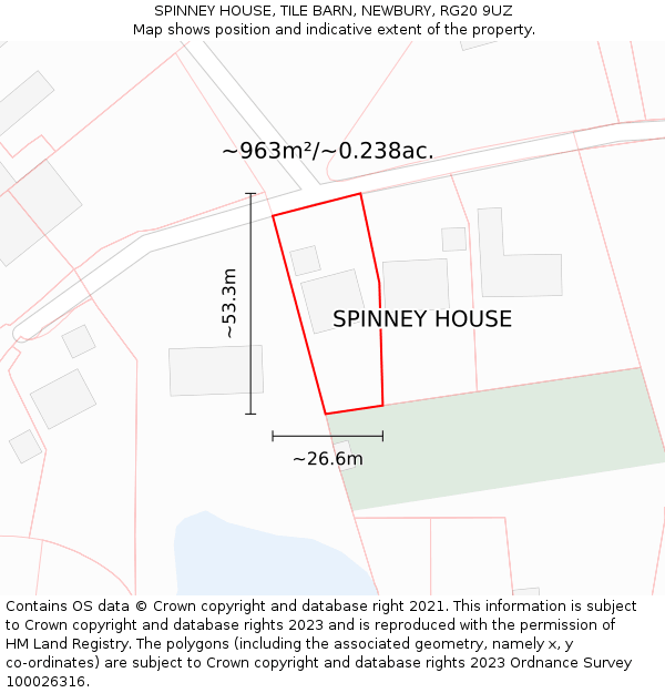 SPINNEY HOUSE, TILE BARN, NEWBURY, RG20 9UZ: Plot and title map