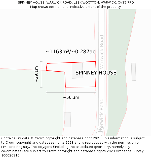 SPINNEY HOUSE, WARWICK ROAD, LEEK WOOTTON, WARWICK, CV35 7RD: Plot and title map