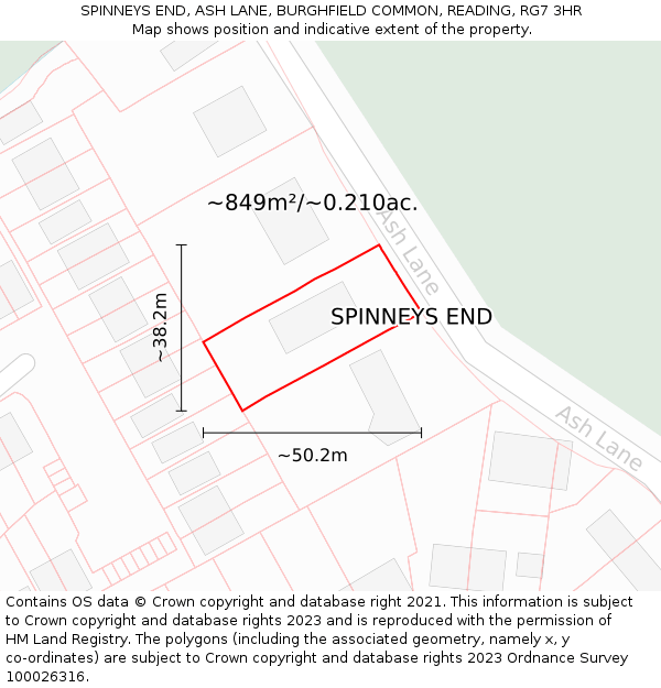 SPINNEYS END, ASH LANE, BURGHFIELD COMMON, READING, RG7 3HR: Plot and title map